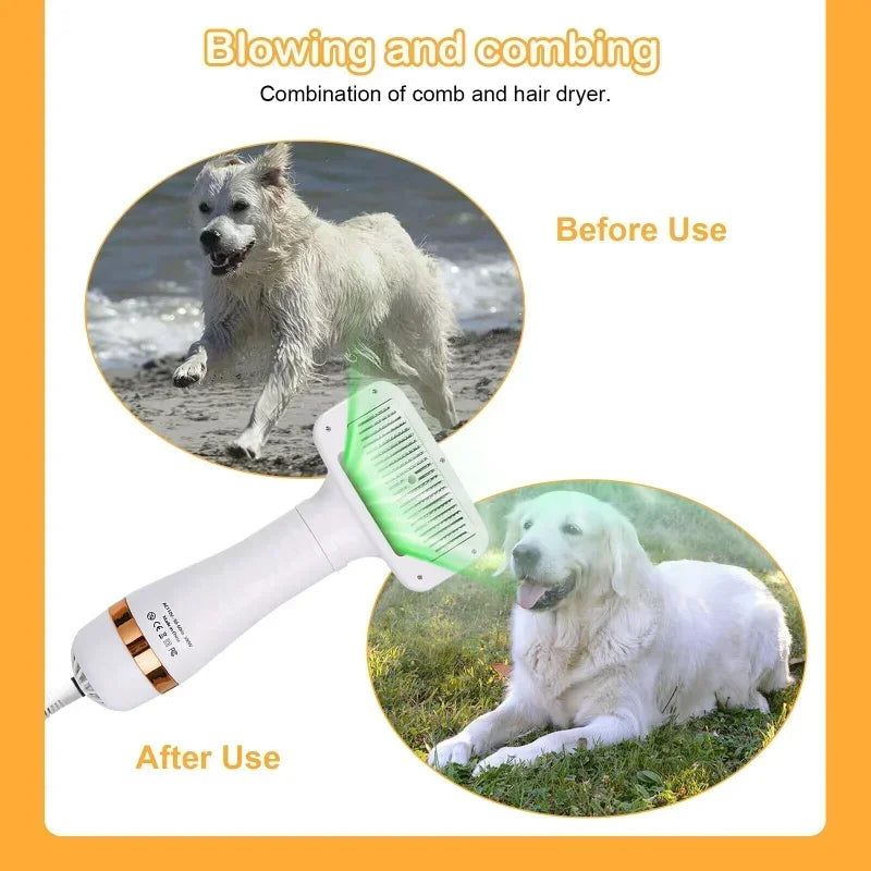 PAWCARE WORKS 2-in-1 Pet Hair Dryer & Comb — Whisper-Quiet Drying for Stress-Free Grooming