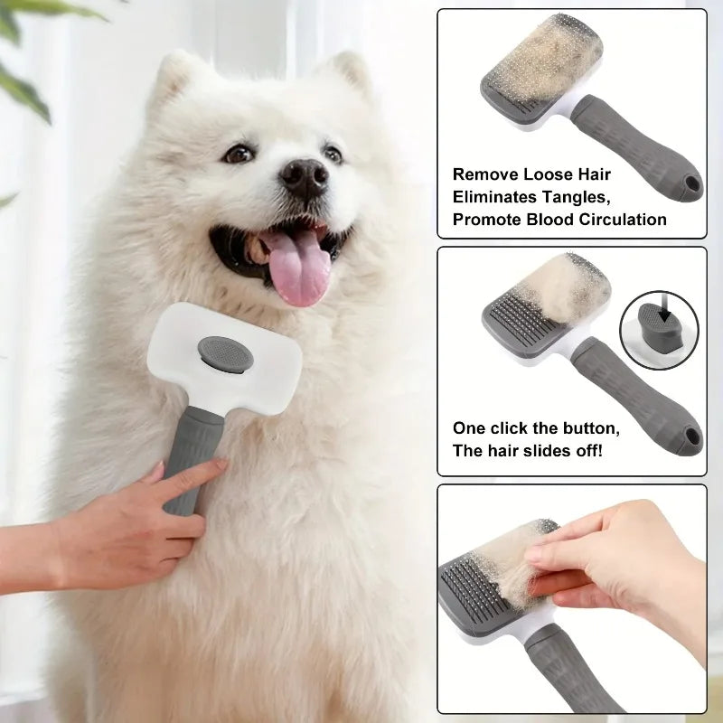 PAWCARE WORKS Self-Cleaning Slicker Brush — One Click Clean, Zero Mess, Pure Bliss